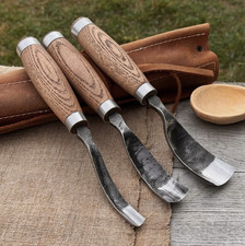 3 Piece Spoon Bent Gouge Set 52100 Carbon Steel Wood Carving Tools picture