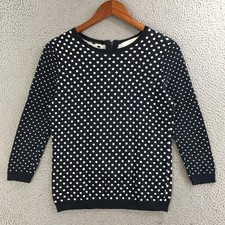 Ann Taylor Loft Sweater Womens SP Long Sleeve Crew Neck Casual Polka Dots Blue picture