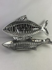Set/2 NORA FENTON ALUMINUM FISH SHAPED SERVING TRAY DISH PLATTERS picture