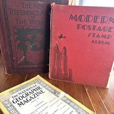 Antique Book Lot Of 3 The New Reference Atlas Of The World Modern Postage Stamp picture