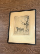 Vintage Antique James Luft Signed Etching Print The Plowman picture
