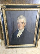 19th Century Oil Painting Portrait Of Roger Henry Mills Wisconsin Pioneer 35x29