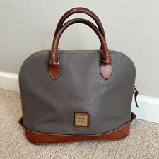 Dooney & Bourke Pebbled Leather Domed Satchel Bag Gray Purse Durable Top Handles picture