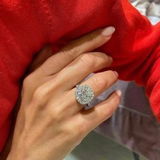 3.0Ct Cushion Cut Lab Created Diamond Halo Engagement Ring 14K White silver picture