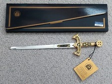 Miniature Damascene Templar Knight Sword Letter Opener by Marto of Toledo Spain picture