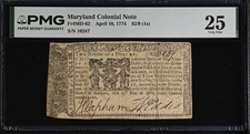 1774 April 10 Maryland Colonial 2/9 Dollar Fr MD-62 PMG 25 VF Rare Note picture