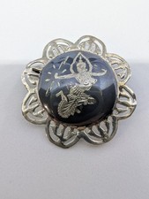 Vintage Siam Sterling Silver Niello Brooch Pin Mekkala Goddess 1960s 3 grams picture