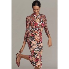 New Anthropologie Long-Sleeve Halter Mesh Midi Dress $168 SMALL Multi Floral picture
