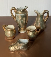 Vintage Miniature Japanese Gold Glazed Ceramic Assorted Dollhouse Furnishings 5 picture