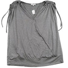 NWT Maurices Faux Wrap Black & White V-Neck Stretch Top XL Preppy Office picture