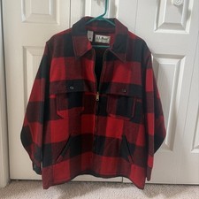 Vintage LL Bean Mackinaw Wool Coat Men's Large Red Buffalo Plaid Never Used picture