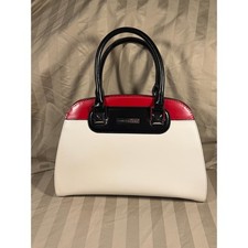 Charles Jourdan Paris Tri-Color Satchel Handbag White Red Black Dome Bag picture
