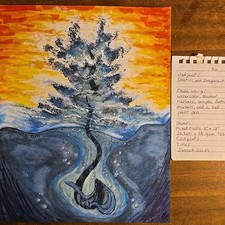 Dratini Dragonair Sunset Swim- Pokemon Fan Art 8x10 Original Watercolor Painting picture