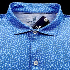 Johnnie O Featherweight Performance Geometric Floral Polo Shirt Blue White Large picture