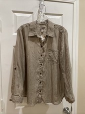 Chicos Women Button Front Beautiful Tan Long Sleeve Blouse Sz 2 gorgeous picture