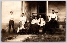 RPPC Group On and Around Porch Steps Real Photo 1907-1918 Postcard picture