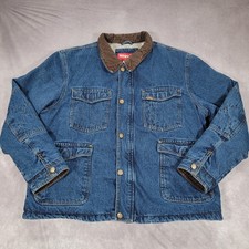 Wrangler Hero Jacket Mens 2XL Blue Denim Sherpa Lined Corduroy Collar Barn Coat picture