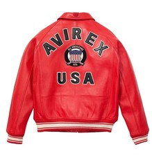 Men’s Avirex Red Real Bomber American Flight Jacket Leather Jacket for Men Gift picture
