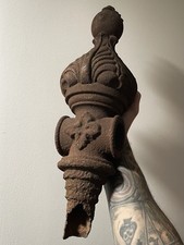 Antique Cast Iron Ornate Gothic Cross Finial Salvaged Topper 1800s Large 18” picture