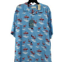 NEW Caribbean Roundtree & Yorke Men's Size XL Flamingo Shirt Blue Button Up picture