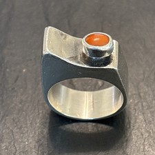 Chester Nez Navajo Vintage Sterling Silver Sculptural Modernist Coral Ring 8.5 picture