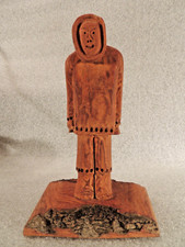 INUIT ESKIMO SCULPTURE Vintage Hand Carved Driftwood Hunter Figure Alaska Signed picture
