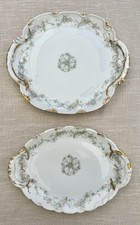Antique Theodore Haviland Limoges France 2 Floral Serving Platters Gold Trim picture