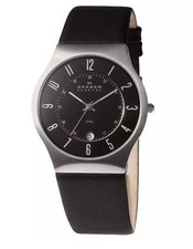 Skagen Men's Grenen Black Leather Strap Watch 233XXLSLB Battery Died picture