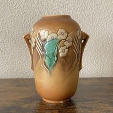 Roseville Clemana 749-6 Pottery Vase Floral Brown Green Double Handle see note  picture