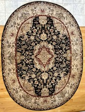 7’6” x 9’6” Nourison 2000 Wool Black Deep Red Ivory Oval Area Rug picture