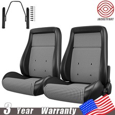 2pcs Bucket Racing Seats PVC Leather Reclinable w/ Slider for Chevy Vintage Car picture