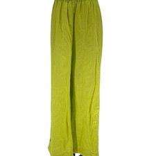 NWT Ali Miles 2X Linen Lime Green Fringe  Wide-Leg Pants Elastic Waist Plus picture