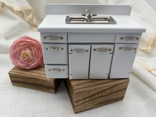 1950s Mid-Century White Double Sink Dollhouse Miniature T5014 1:12 Scale picture