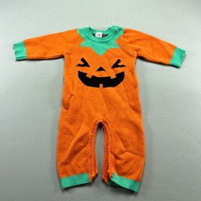 Patpat One Piece Romper Baby 9-12M Orange Halloween Pumpkin Knit Ribbed Trim picture