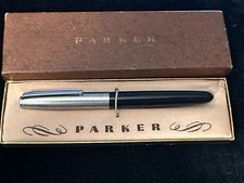 1950’s Vintage Parker 21 Black Fountain Pen W/Chrome & Trim Fine Nib picture