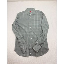 ISAIA Napoli Men's 15.5 39 Green Gingham Dress Shirt 100% Cotton Made Italy picture