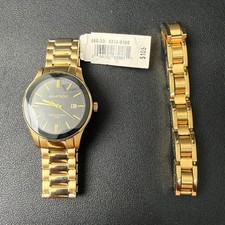 MSRP $105 Armitron 20/5374GP Men's Gold Tone Watch w/ Bracelet Set New Battery picture