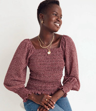 Madewell Lucie Bubble-Sleeve Smocked Top in Cottage Garden Burgundy Fairycore M picture