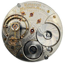 Antique 18s Waltham Double Sunk Pocket Watch Movement Vanguard Diamond Cap Jewel picture