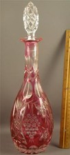 ANTIQUE BOHEMIAN CZECH CRANBERRY CUT TO CLEAR GLASS LIQUOR WINE DECANTER picture