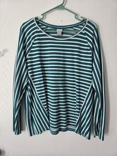 Chicos Striped Ponte Knit Top Womens Size 2 Large White Jade Green Long Sleeve  picture