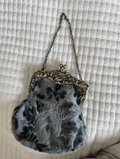 MCW Handmade Burnout Velvet Kiss Lock Purse Victorian Floral Evening Bag Chain picture