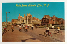 Hello from Atlantic City Bicycles on Boardwalk New Jersey NJ UNP Postcard c1960s picture