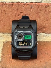 Custom Casio AE1200 Royale Mod Negative Display Green Map Black Stealth Watch picture