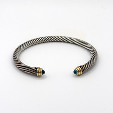 David Yurman Classic Cable Bracelet Sterling Silver with Gold and Blue Topaz 5mm picture