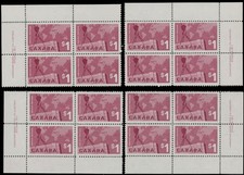 1963, CANADA-EXPORT PRODUCTS, $1 CARMINE, PLATE NO.1 ALL 4 BLOCKS UN.#411 picture