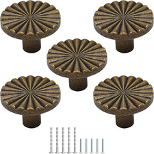 5-Pcs 30mm Antique Brass Cabinet Knobs Vintage Round Drawer Pulls Cupboard picture