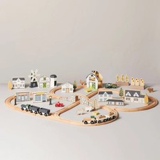 Hearth & Hand with Magnolia 84pc Wooden Toy Train Track Set picture