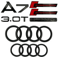New Audi A7 Emblem Rings Supercharged 3.0T Quattro Hood Rear Badge Gloss Black picture
