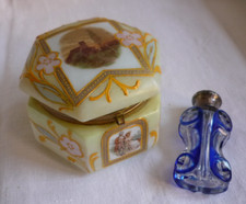 Antique Bohemian Opaline glass Jewlery Box with decorated romantic scenes picture